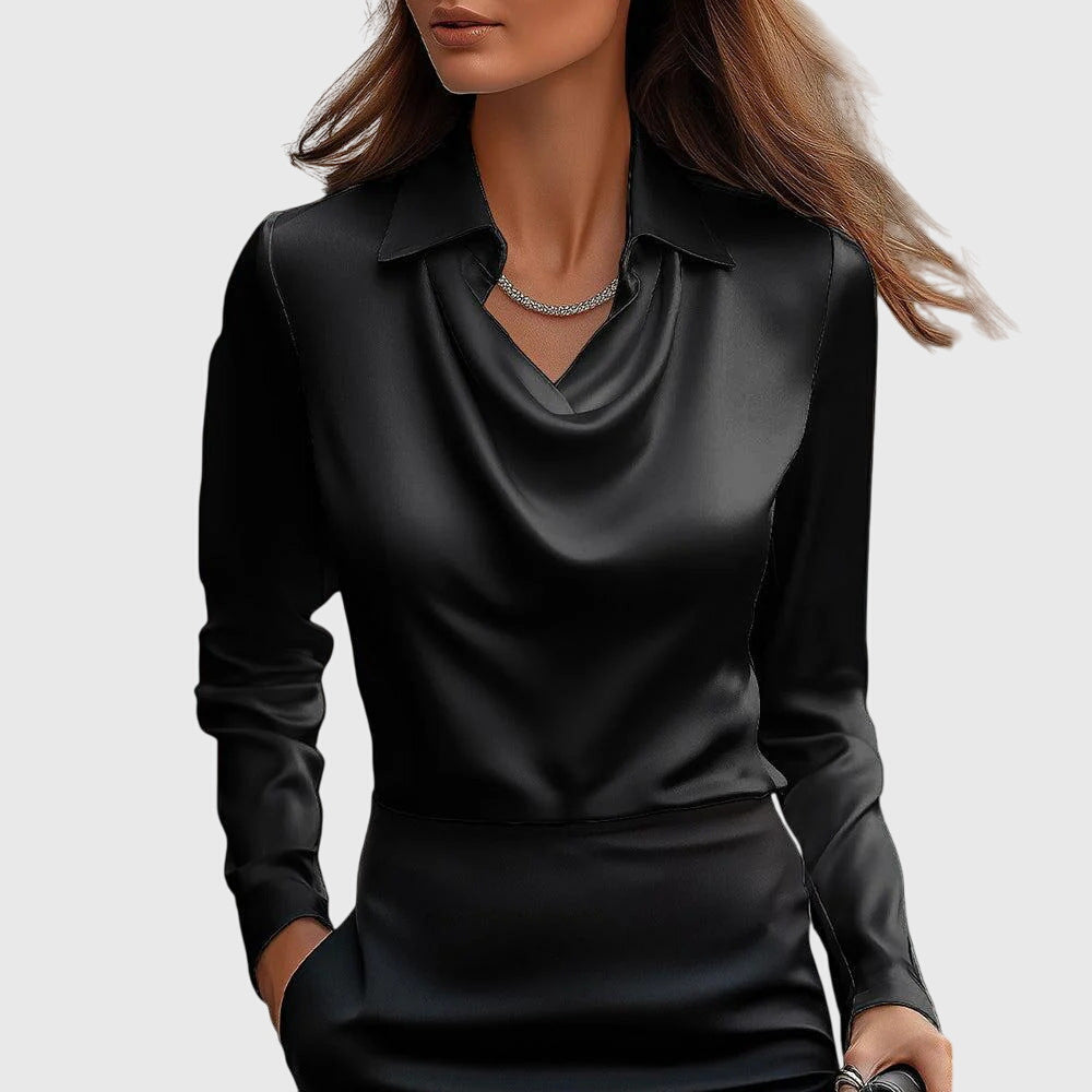 Sylvie | Blouse met luxe glans en plooihals - 1+1 GRATIS