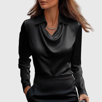 Sylvie | Blouse met luxe glans en plooihals - 1+1 GRATIS