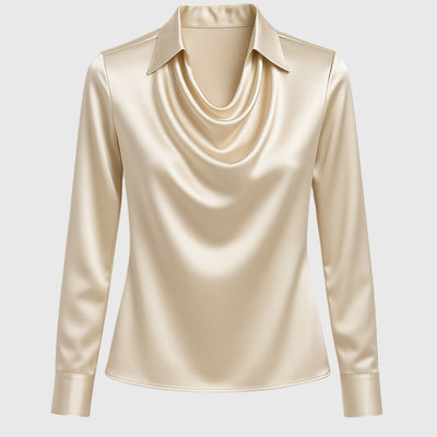 Sylvie | Blouse met luxe glans en plooihals - 1+1 GRATIS